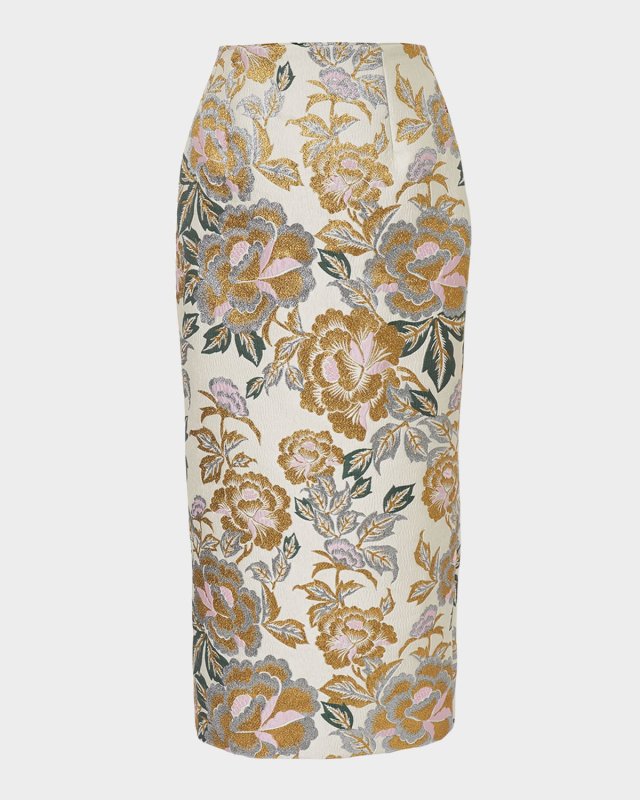 Floral Jacquard Midi Skirt
